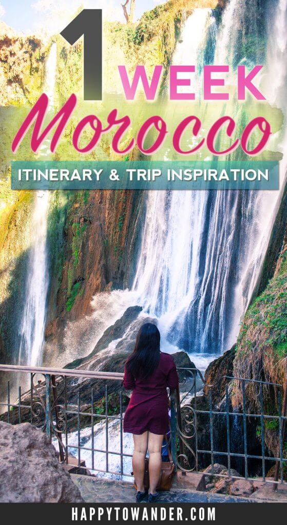 1 week Morocco itinerary + trip inspiration. Great guide for fun activities in Morocco, places to see and activity suggestions for Marrakesh, Essaouira and the Ouzoud Falls.