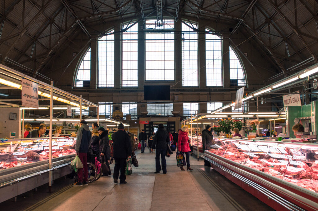 People shopping at Riga central market