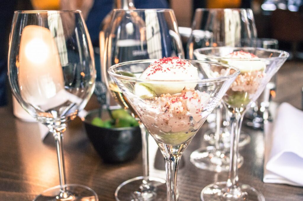 Smoked salmon with marinated daikon, cucumber and sesame (topped with a Tzatziki ice cream)