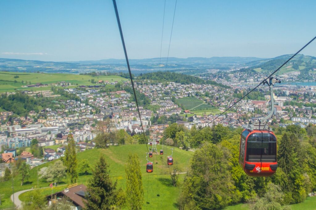 Cable cars going up Mount Pilatus, Lucerne