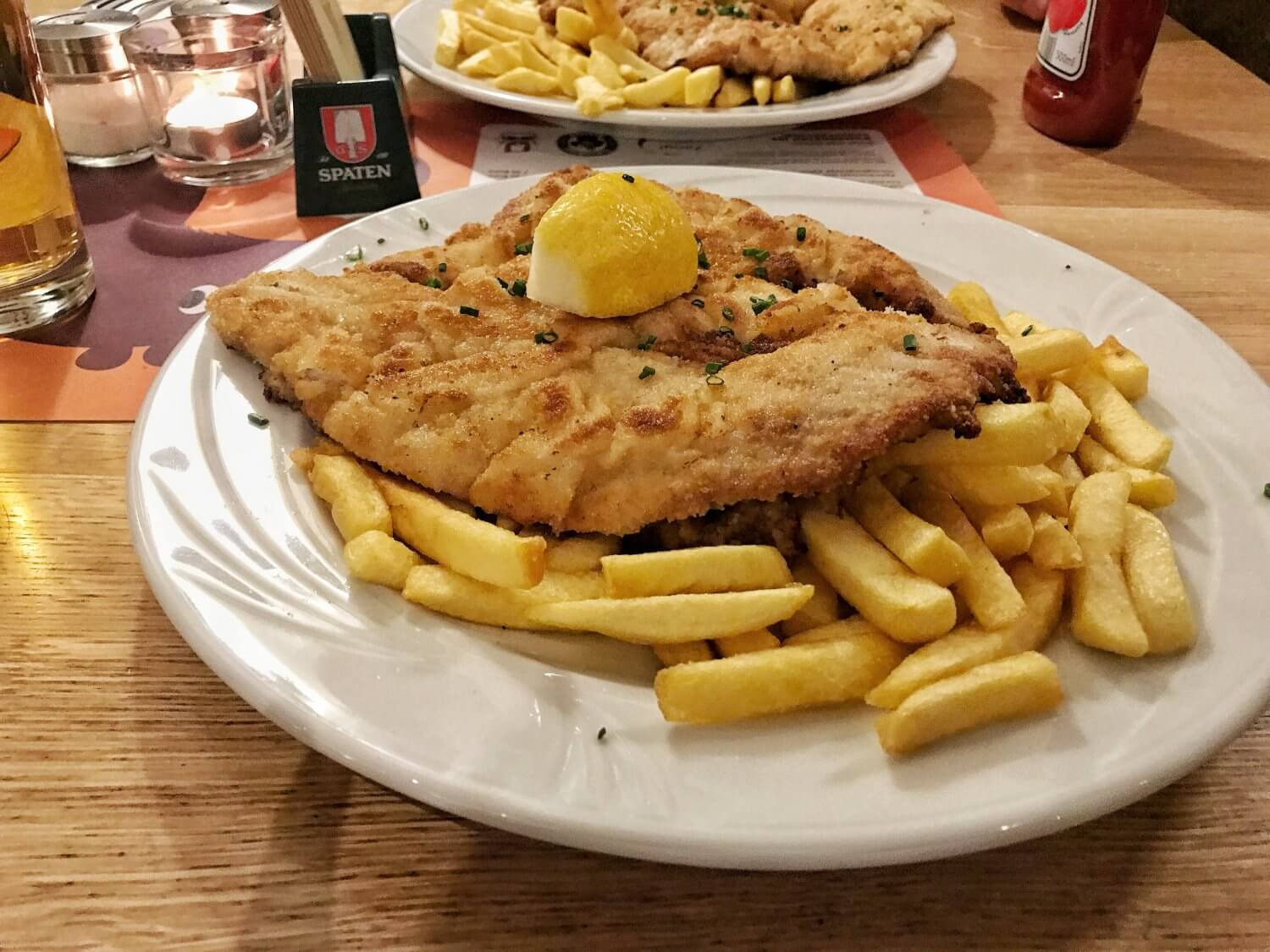 Giant schnitzels at Andy's Krablergarten