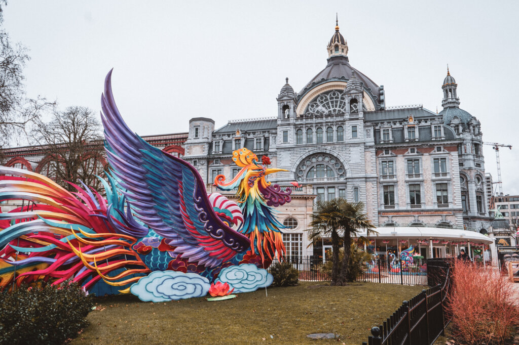 Colourful dragon installation at the Antwerp Zoo