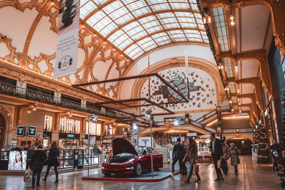 Inside of the Shopping Stadsfeestzaal in Antwerp, Belgium