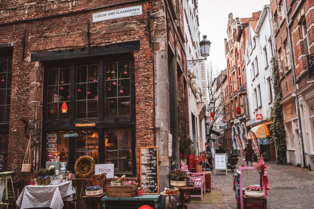 Picturesque Wijngaardbrug street in Antwerp, Belgium