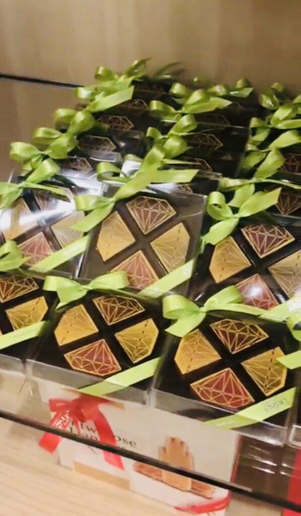 Diamond shaped chocolates being sold in an Antwerp chocolate shop