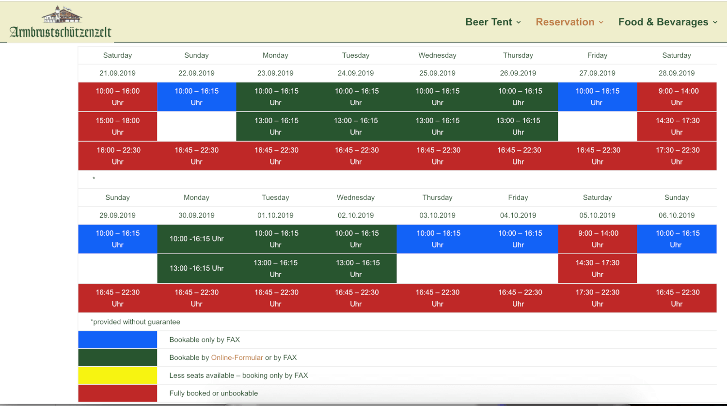 Armbrustschützen-Festhalle reservation system for Oktoberfest