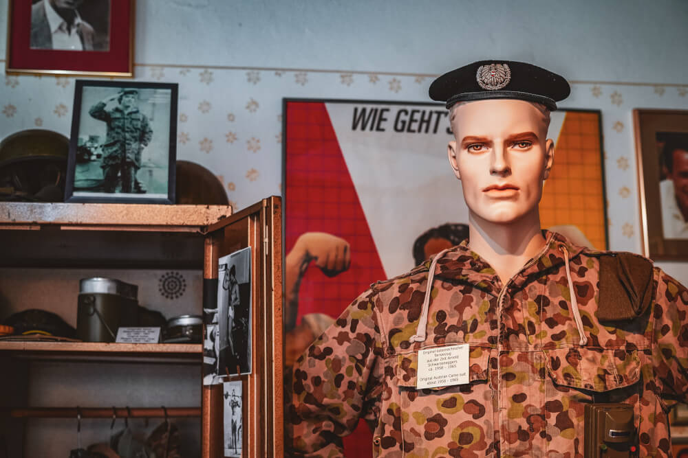 Army memorabilia at the Arnold Schwarzenegger Museum in Thal, Austria