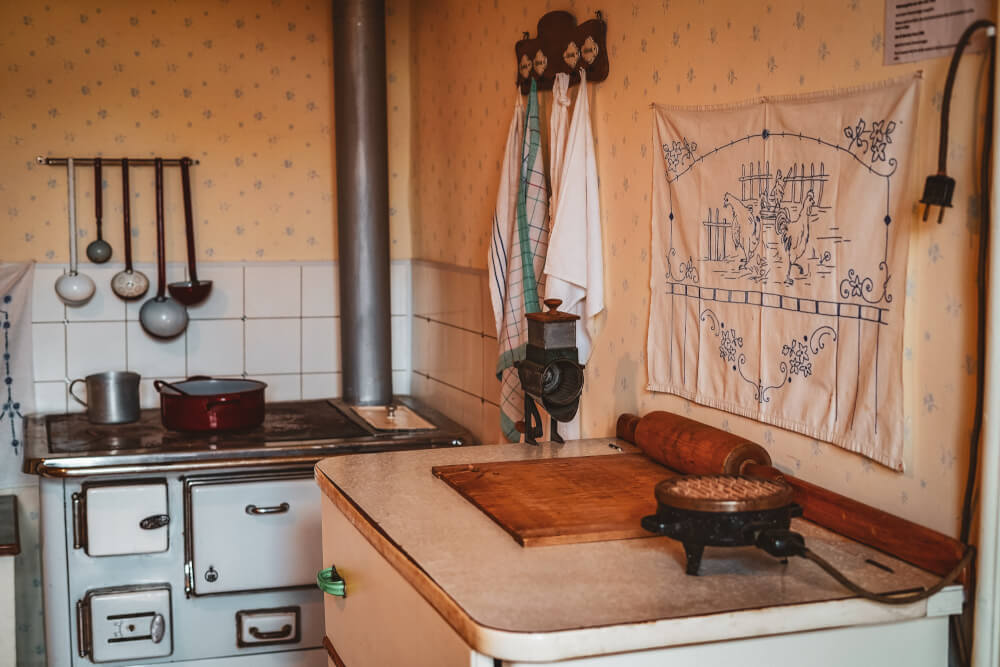 Original family kitchen at the Arnold Schwarzenegger Museum in Thal, Austria