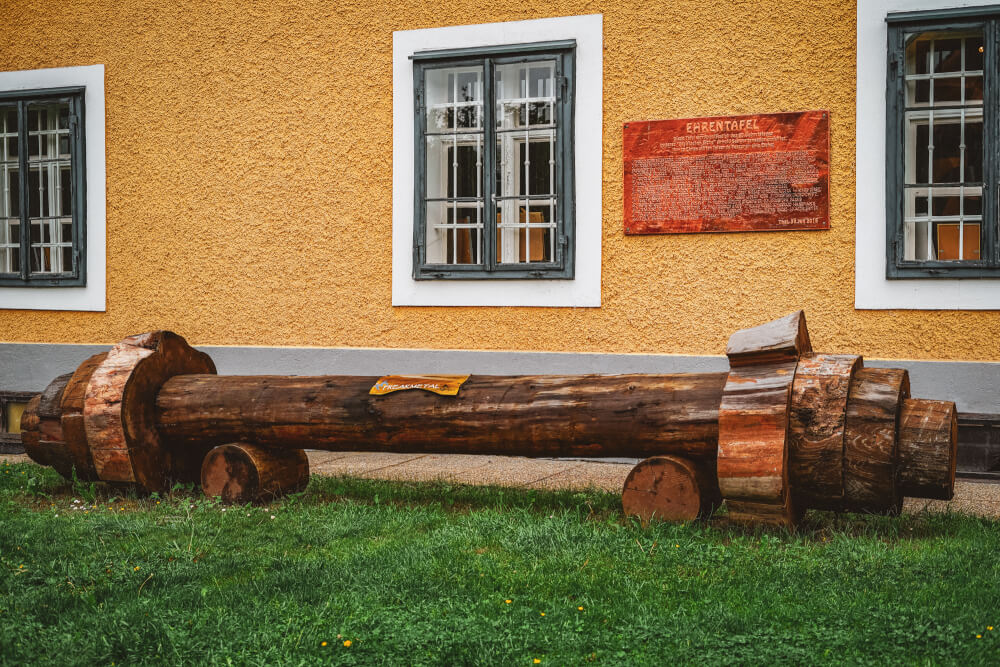 World's largest wooden dumbbell at the Arnold Schwarzenegger Museum in Thal, Austria