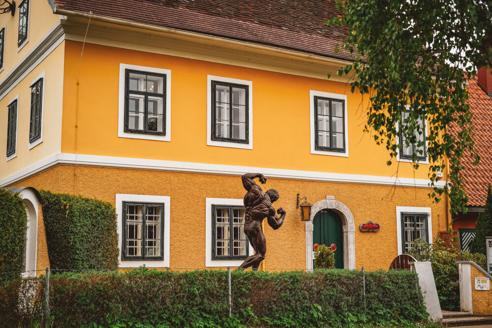 Front entrance of the Arnold Schwarzenegger Museum in Thal, Austria