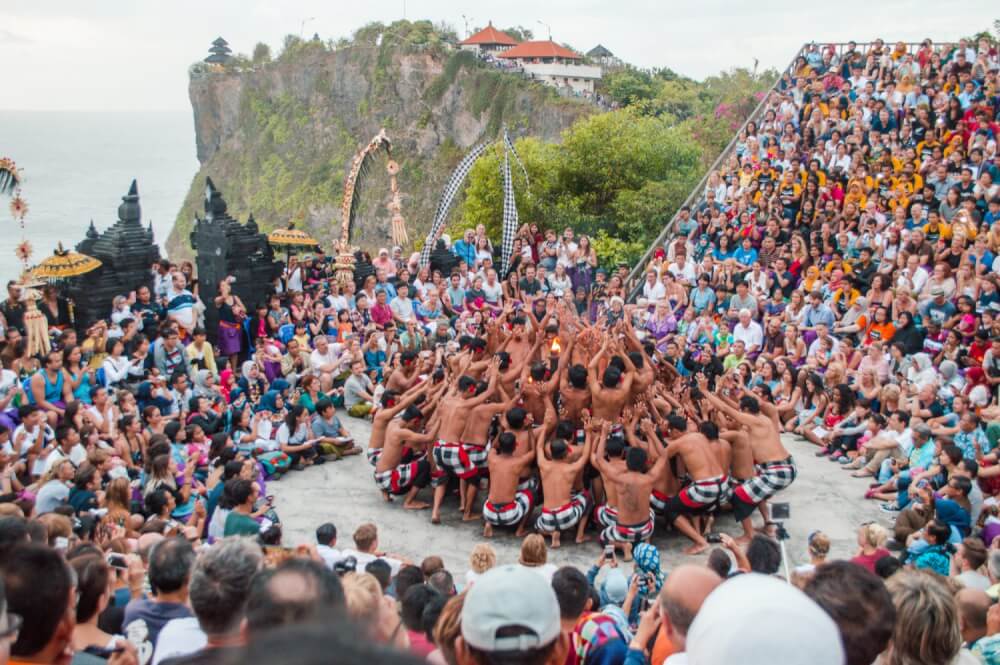 Dancers performing the Kecak Fire dance at Uluwatu Temple