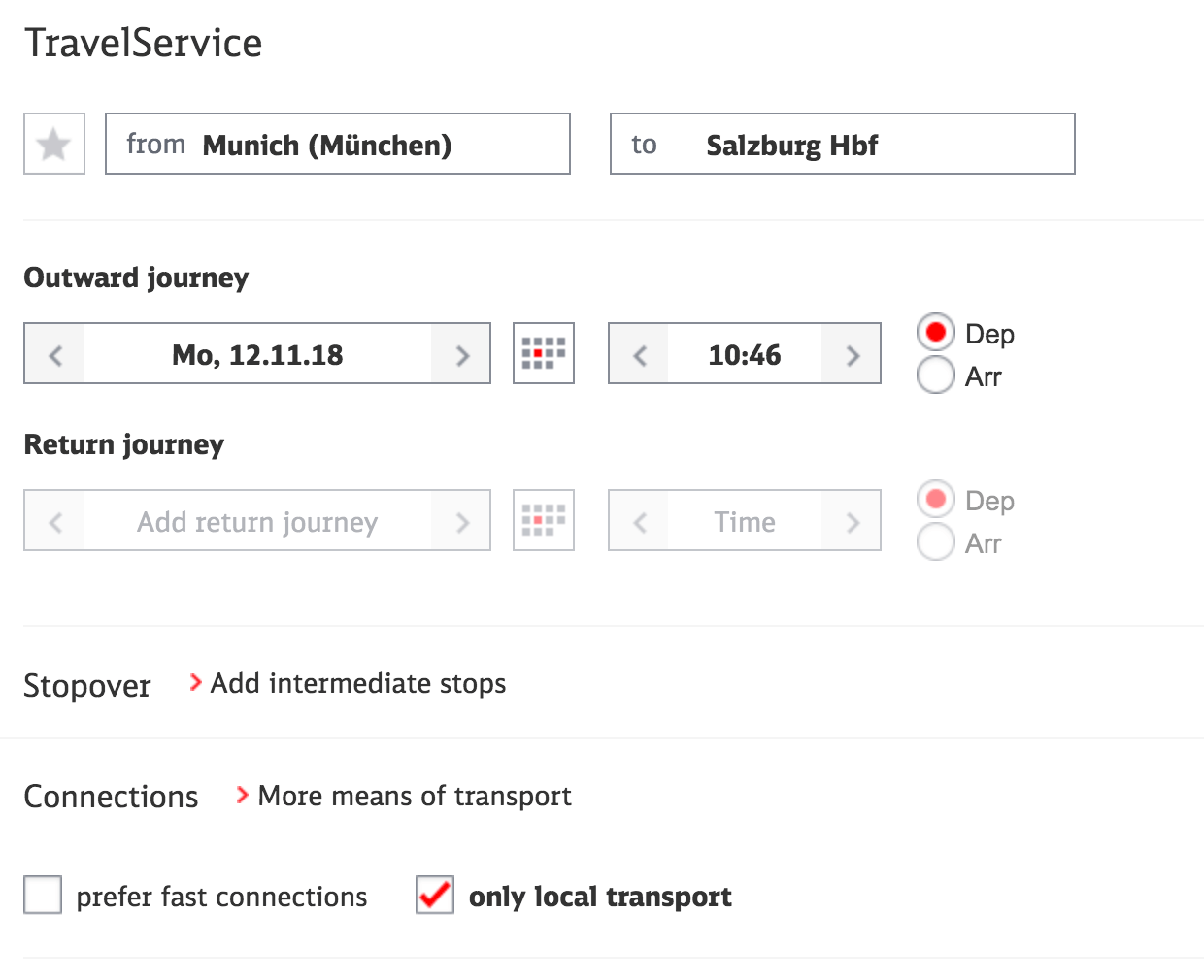 Munich to Salzburg train booking screenshot