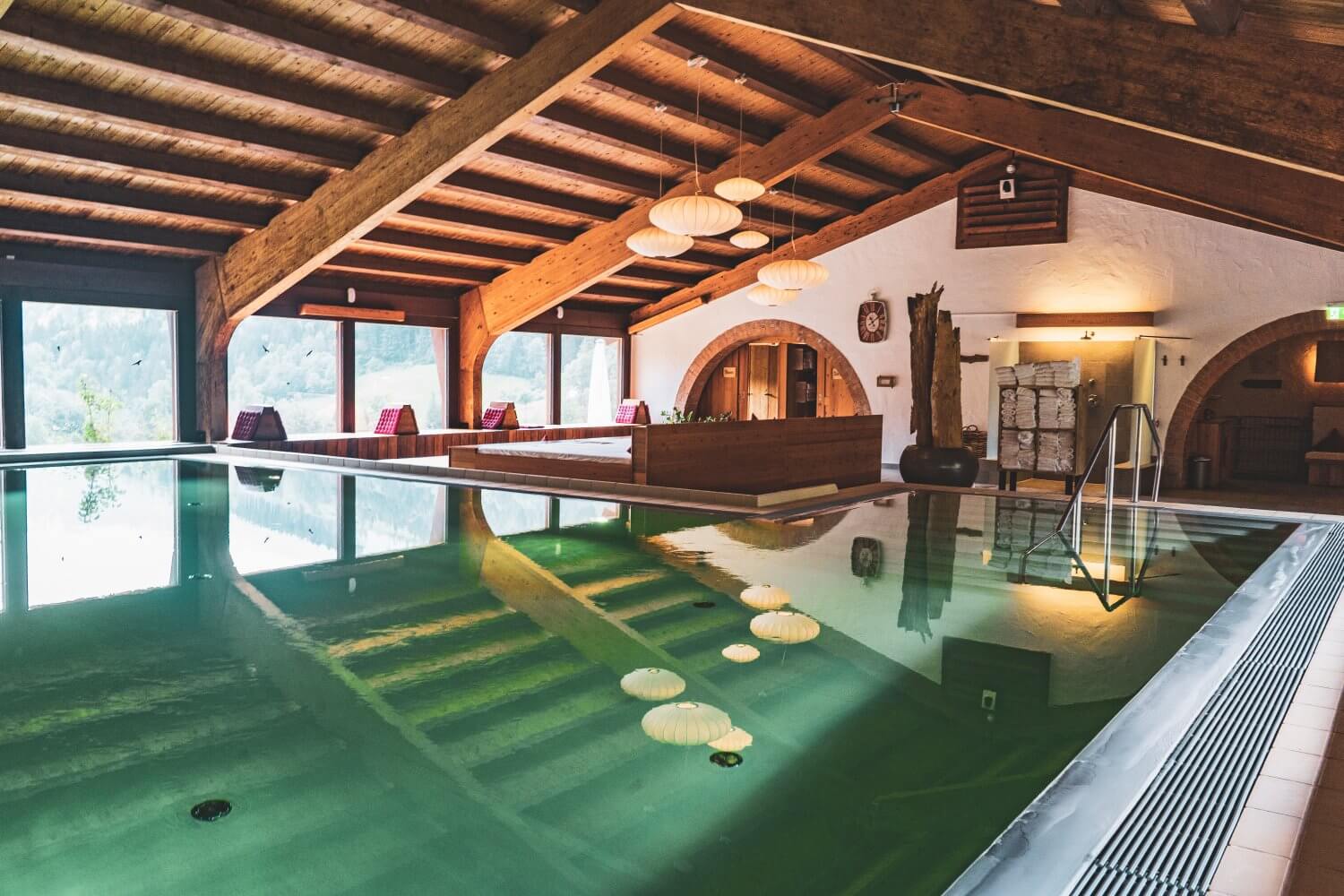 The dreamy indoor pool at Berghotel Rehlegg