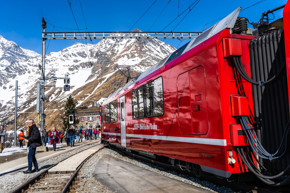 Red exterior of the Bernina Express train