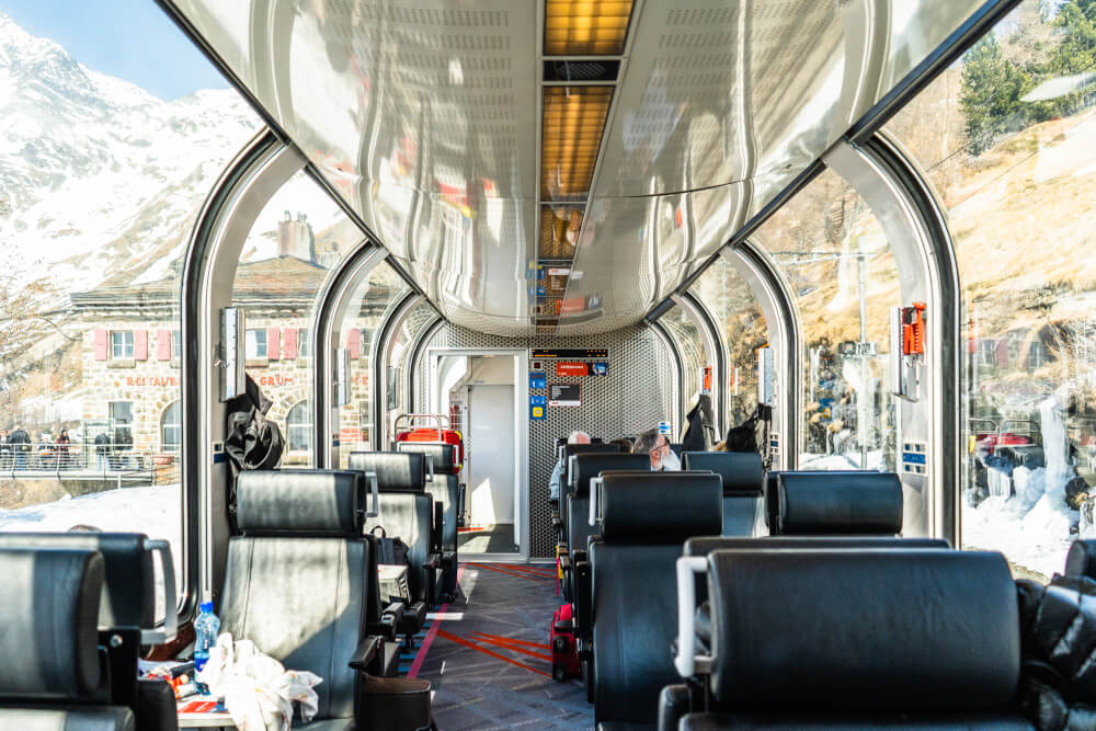 Inside of the Bernina Express first class train