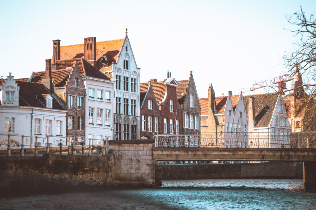 View of Bruges houses from the water