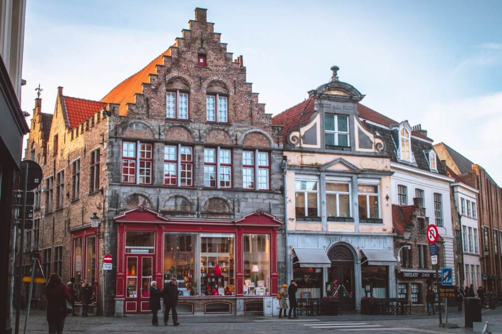 Storefronts in Old Town Bruges, Belgium