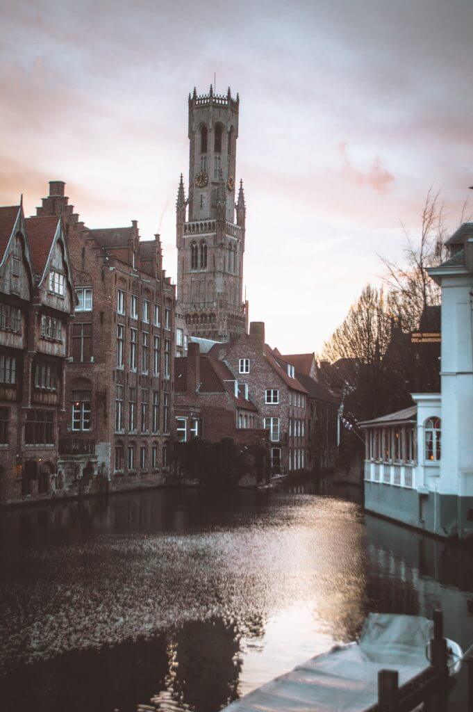 View of the Belfry in Bruges from the Rozenoedkaii 