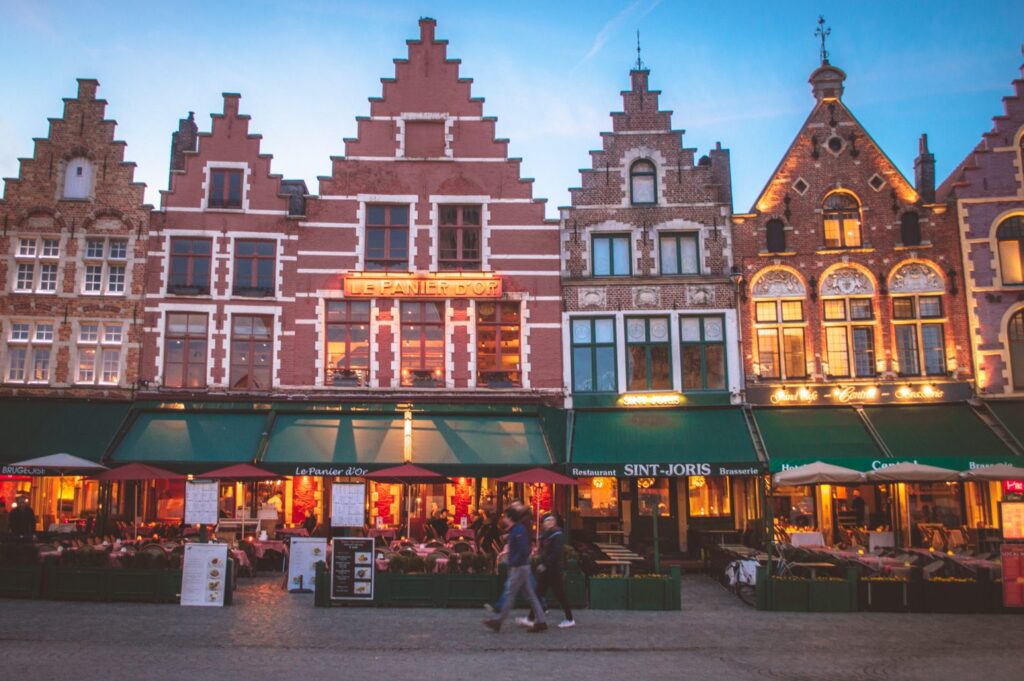 Market Square in Bruges at blue hour