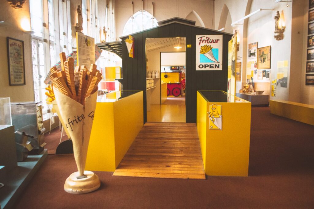 A fries display inside the Fries Museum of Bruges, Belgium