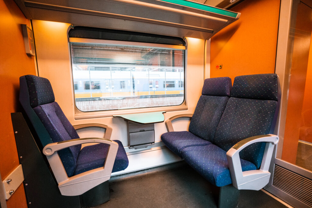 Inside a train carriage a Belgian train