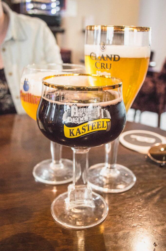 Belgian beers on a bar table in Brussels, Belgium