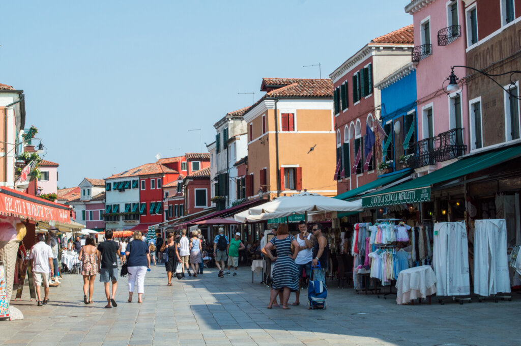 Busy street in Burano Italy