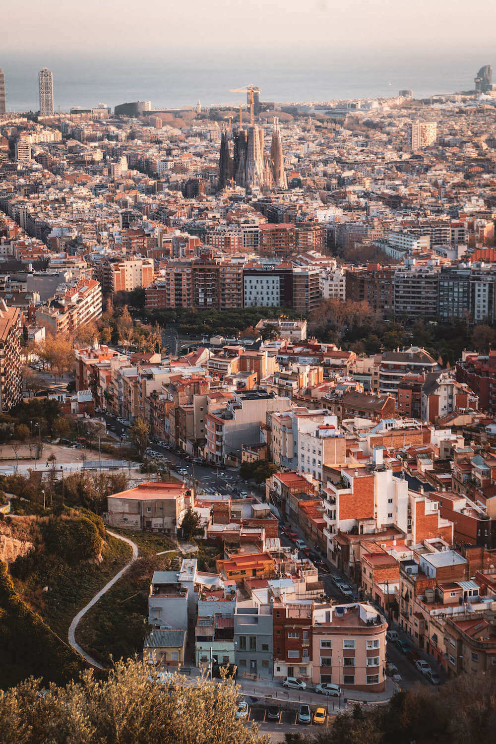 Barcelona sunset view from Bunkers del Carmel in Barcelona, Spain