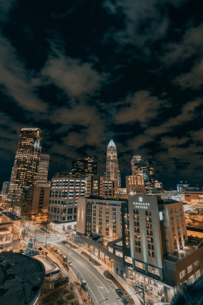 Night time skyline view of Charlotte, North Carolina