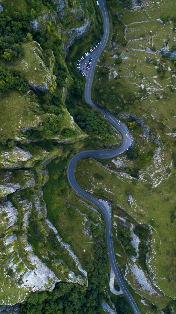 Aerial view of Cheddar Gorge in England