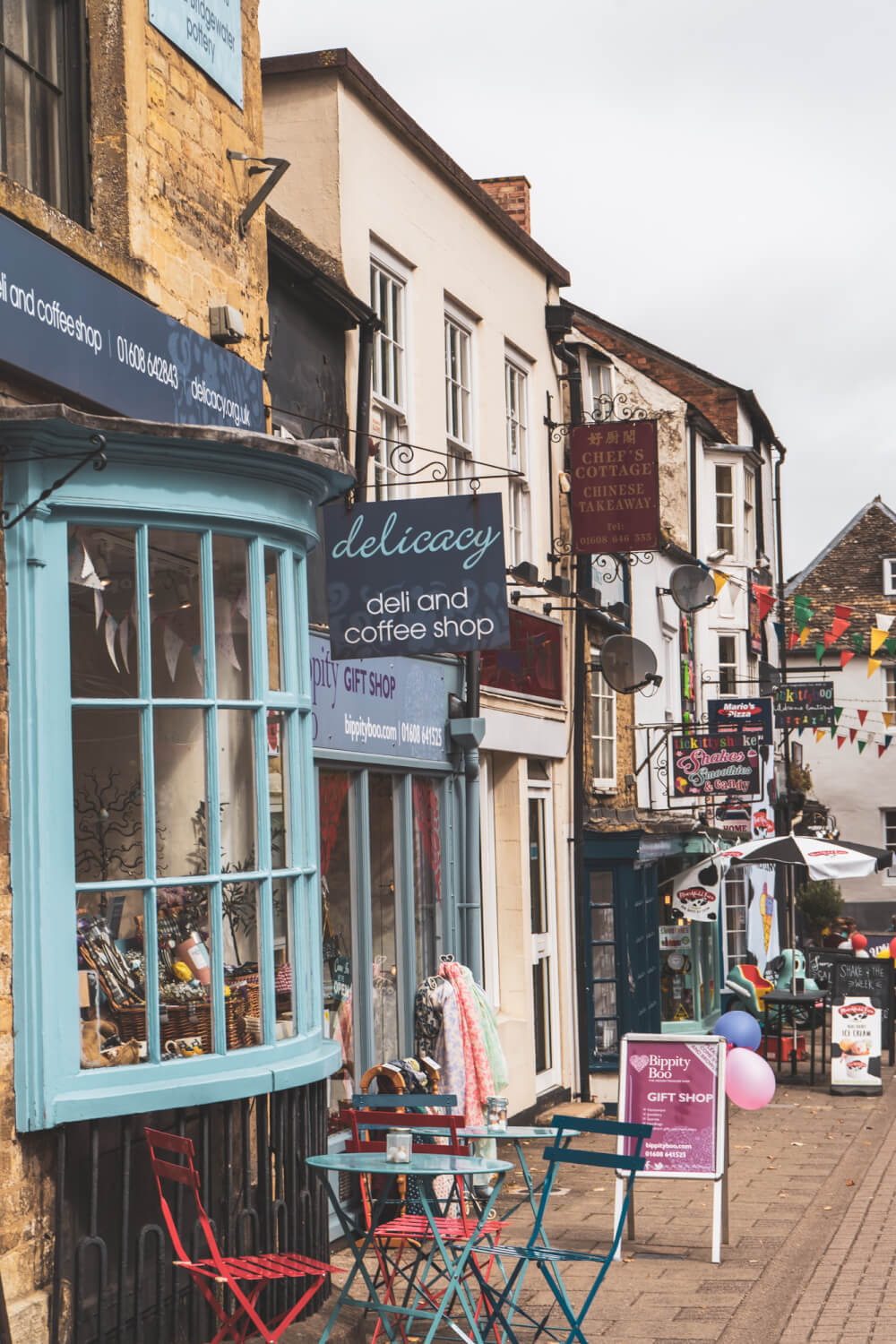 A row of shops in Chipping Norton in the Cotswolds, England