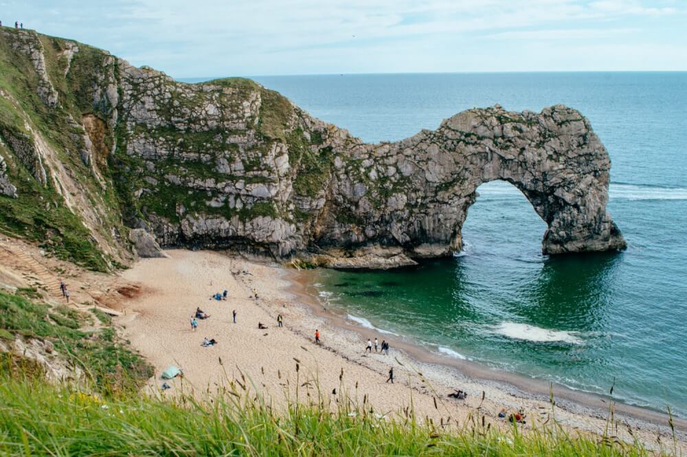 A panoramic view over Durdle Door in Dorset, England.