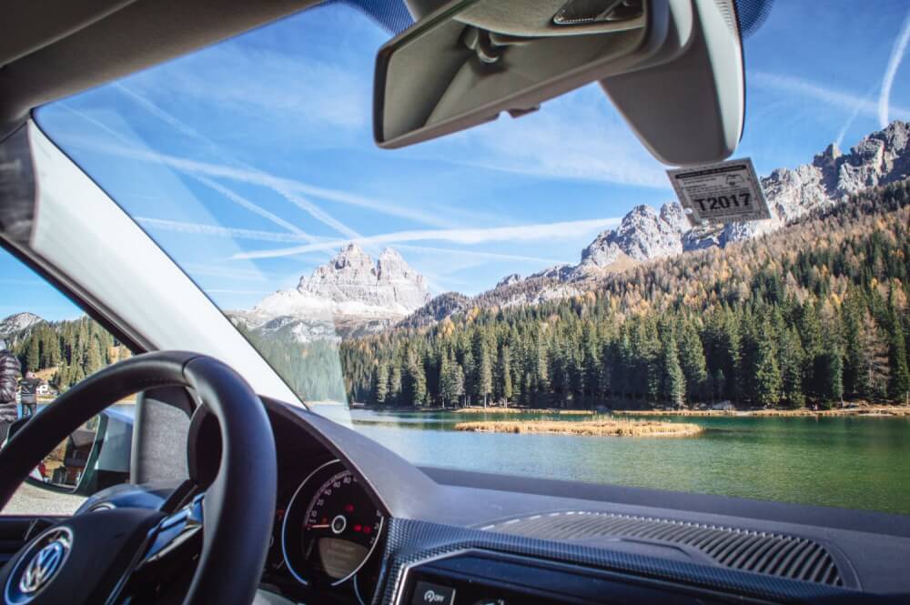 Car parked by the Dolomites