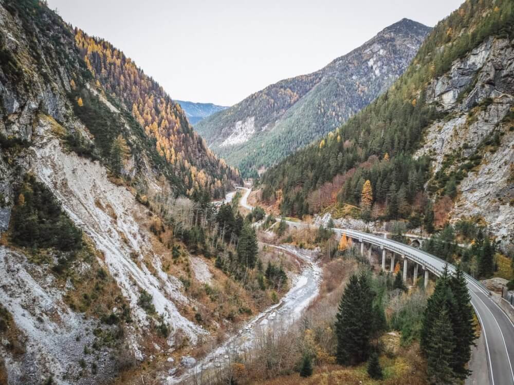 Road in the Dolomites in Autumn