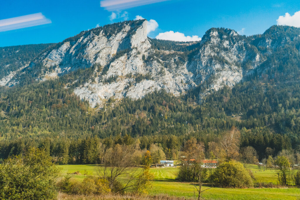 Mountains and trees train view from Munich to Berchtesgaden