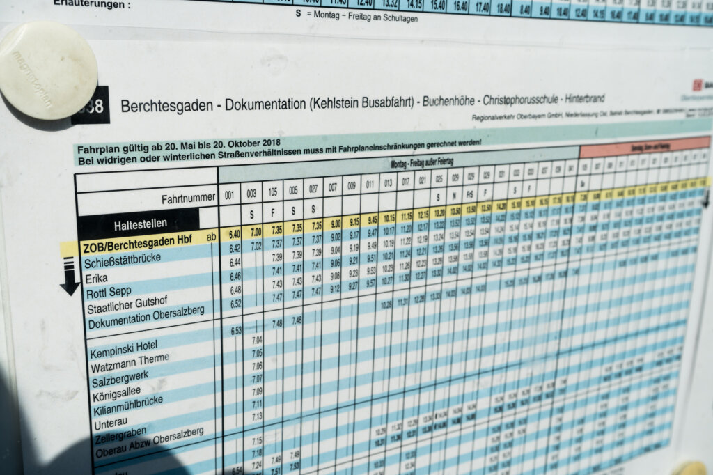 Bus schedule at Berchtesgaden train station