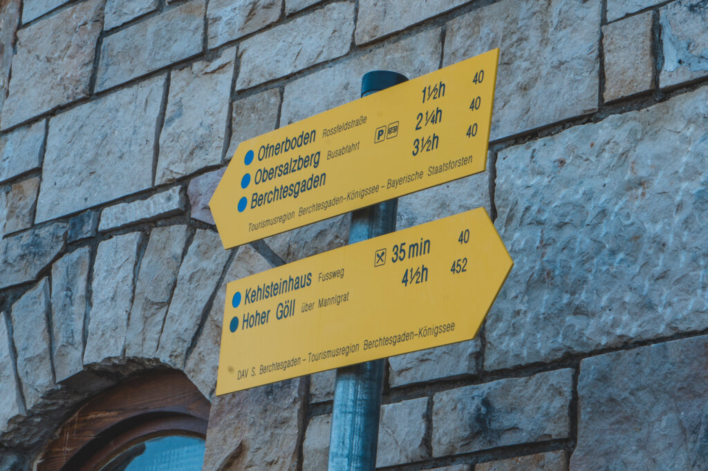 Hiking and trail signs in Berchtesgaden near Eagle's Nest