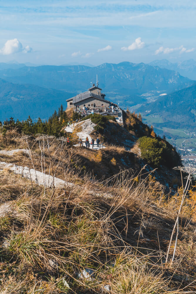 View of Eagle's Nest (Kehlsteinhaus) in Berchtesgaden with mountains in the background