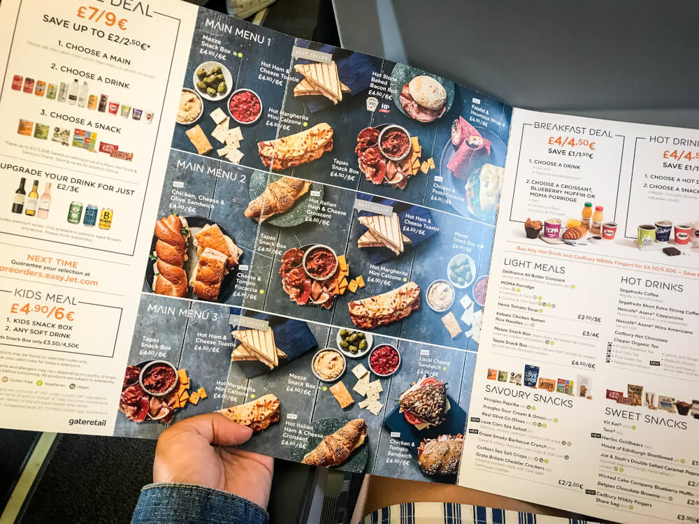 easyJet bistro menu