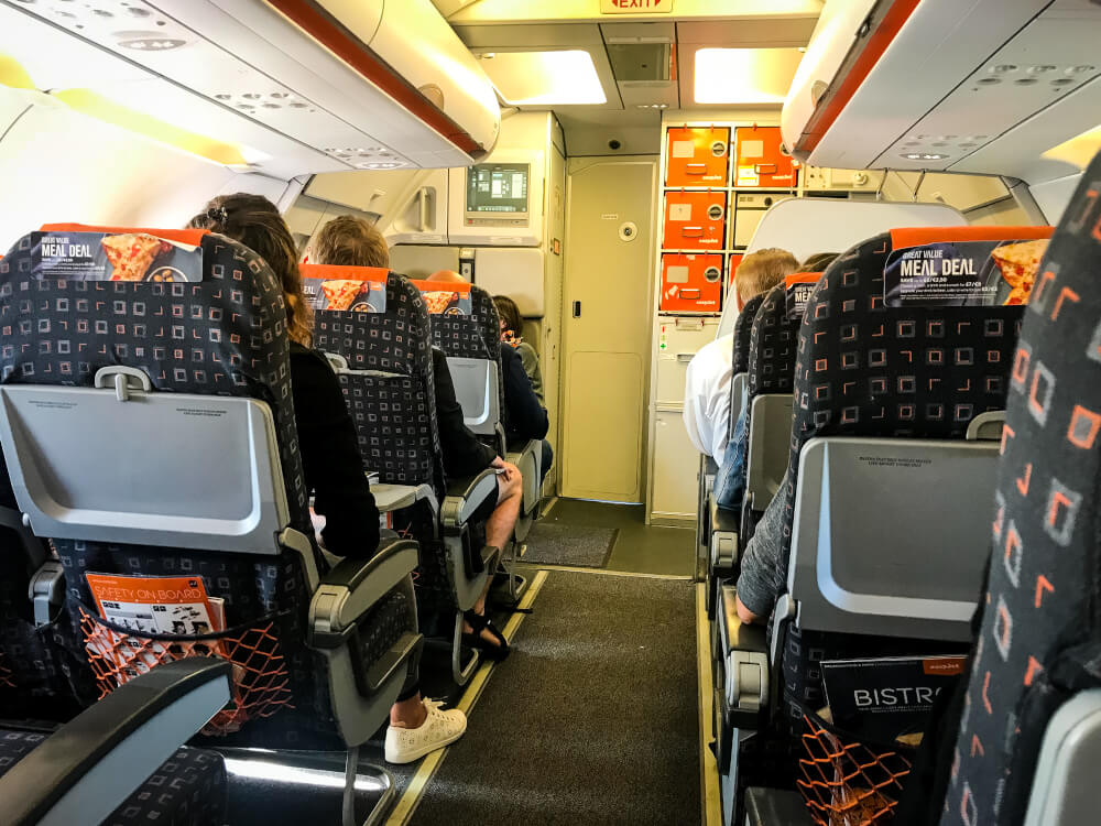 Passengers sitting on an easyJet flight