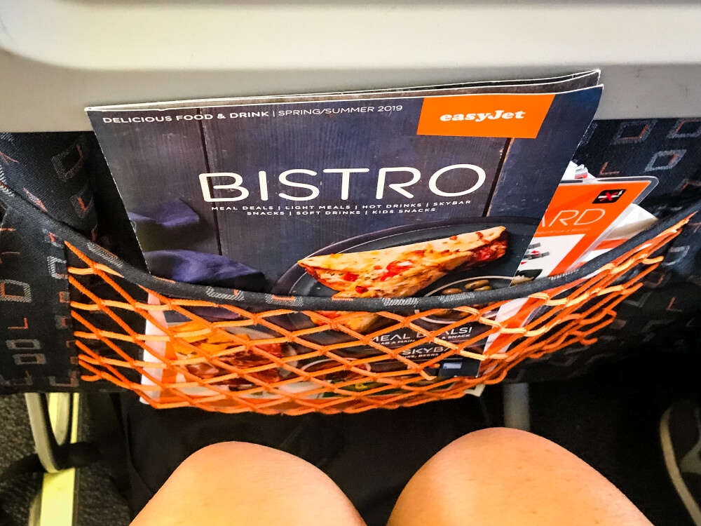 easyJet Bistro menu and seat