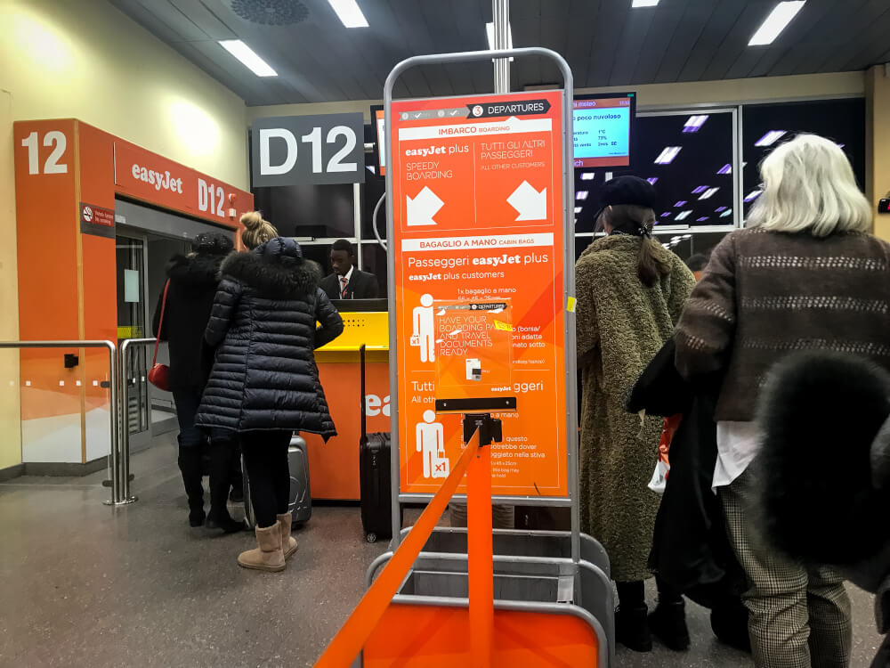 easyJet boarding process at Milan Malpensa airport