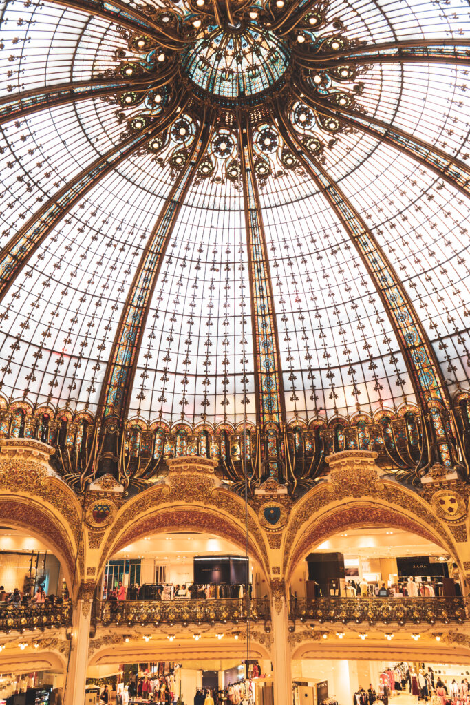 Interior glass dome at Galeries Lafayette in Paris, France