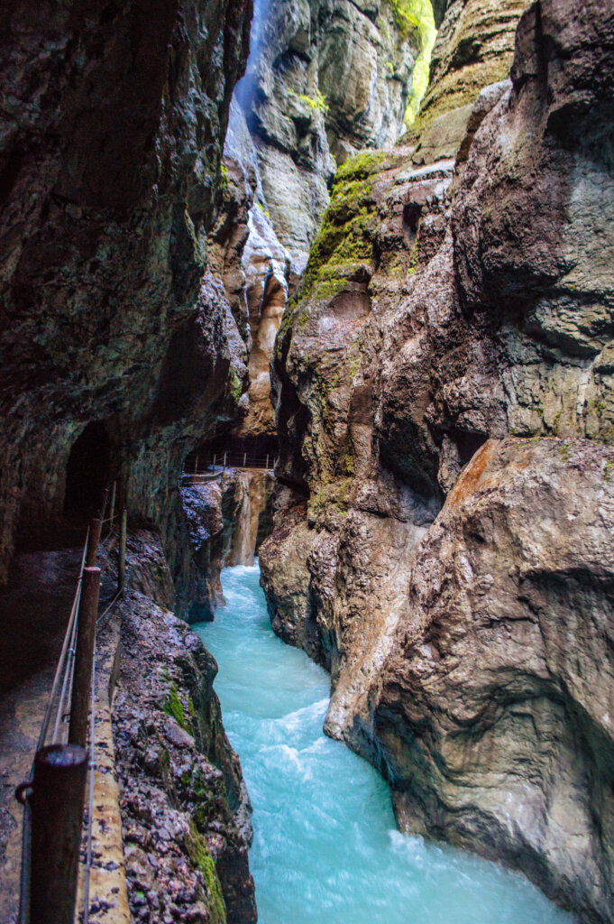 Very blue water at the Partnach Gorge in Garmisch-Partenkirchen, Germany