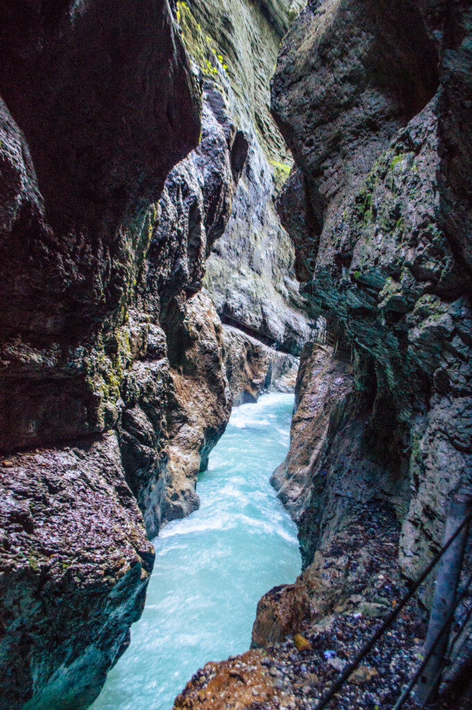 Gorgeous blue water at the Partnach Gorge in Garmisch-Partenkirchen, Germany