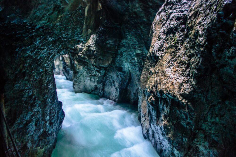 Rushing water at the Partnach Gorge in Garmisch-Partenkirchen, Germany