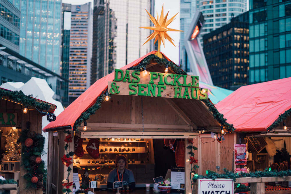 Christmas stall at Vancouver Christmas Market in Vancouver, Canada