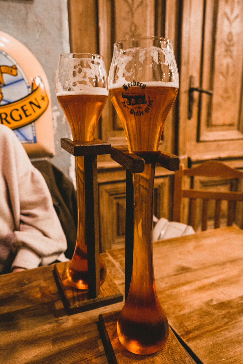 Giant special beer glasses at Dulle Griet in Ghent