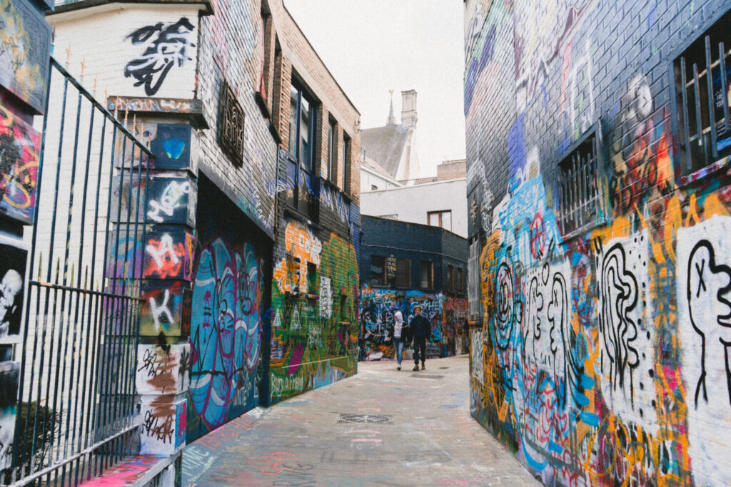 Graffiti filled alley in Ghent, Belgium