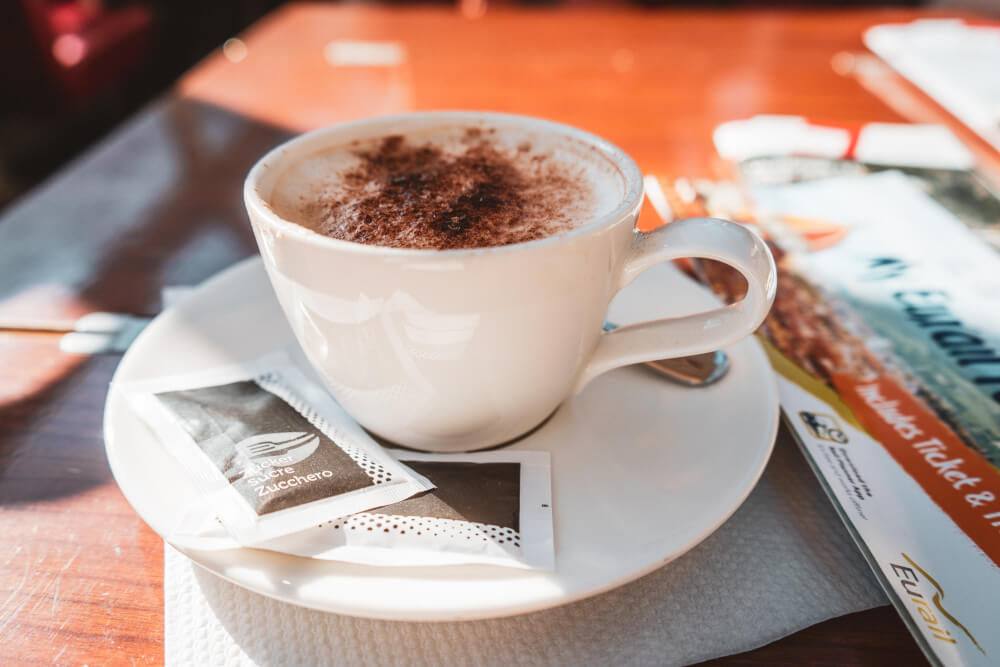 Eurail pass and cappuccino on board a Swiss train